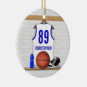 Adorno De Cerámica Jersey de baloncesto blanco y azul personalizado