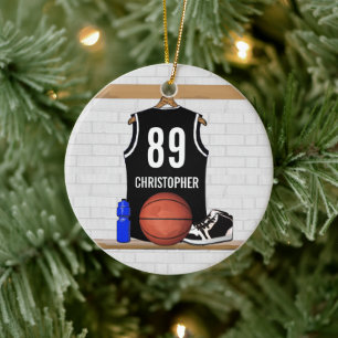 Adorno De Cerámica Jersey de baloncesto blanco y negro personalizado