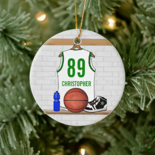 Adorno De Cerámica Jersey de baloncesto verde blanco personalizado