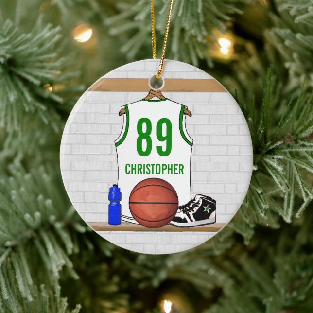 Adorno De Cerámica Jersey de baloncesto verde blanco personalizado (Árbol)