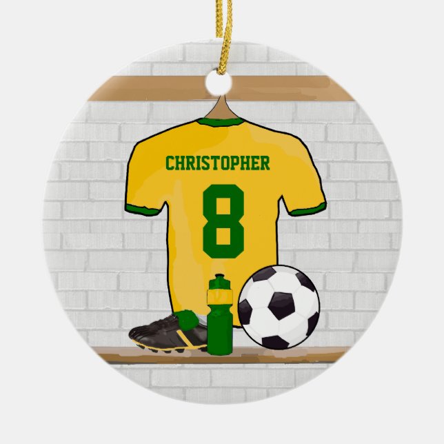 Adorno De Cerámica Jersey de fútbol amarillo verde personalizado (Frente)