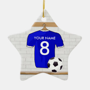 Adorno De Cerámica Jersey de fútbol blanco azul personalizado del