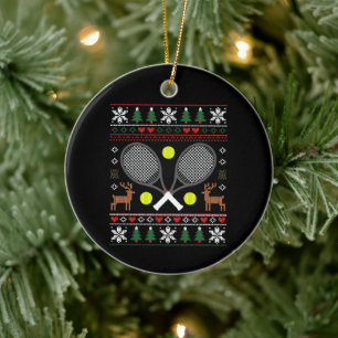 Adorno De Cerámica Jersey de Navidad de raqueta de tenis feo Reno Xma