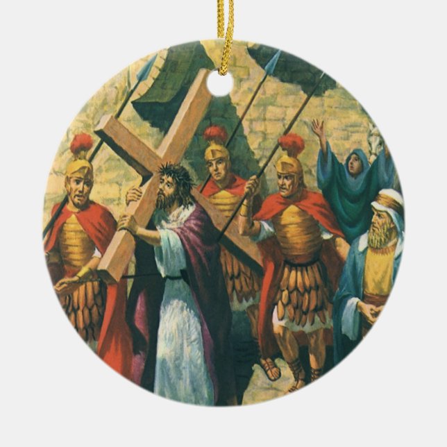 Adorno De Cerámica Jesucristo llevando la cruz a su crucifixión (Frente)
