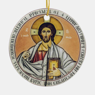 Adorno De Cerámica Jesucristo Pantocrátor Arte de Icono Bizantino