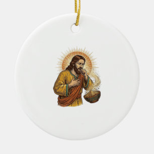 Adorno De Cerámica Jesús asfixiándose con miga de chip de tortilla se
