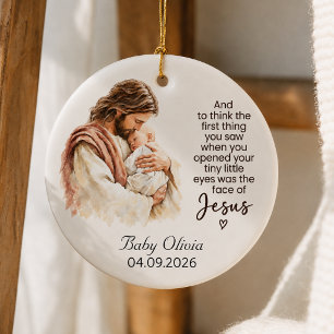 Adorno De Cerámica Jesús bebé personalizado Primera Navidad Religiosa