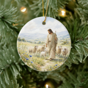 Adorno De Cerámica Jesús Buen Pastor Acuarela de Flores Silvestres