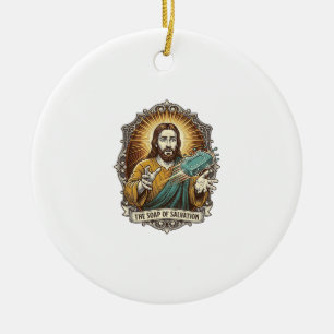 Adorno De Cerámica Jesús Dejó Caer Jabón Resbaloso Ducha Torpe Baño