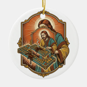 Adorno De Cerámica Jesús derrama café en teclado mecánico roto tecnol