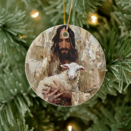 Adorno De Cerámica Jesús el Buen Pastor sosteniendo el cordero