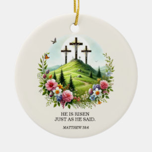 Adorno De Cerámica Jesús en la Cruz Él ha Resucitado Pascua