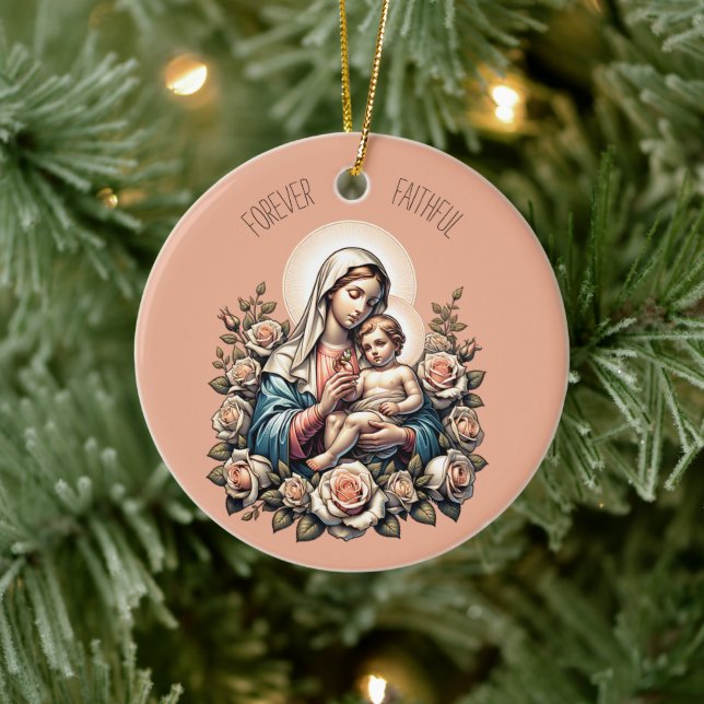 Adorno De Cerámica Jesús Madre e hijo Personalizado Texto Religioso (Árbol)