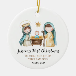 Adorno De Cerámica Jesus Nativity Scene Bible Verse First Christmas