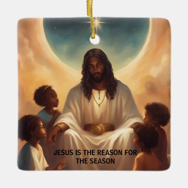 Adorno De Cerámica Jesús Negro Árbol de Navidad Africano Americano (Anverso)