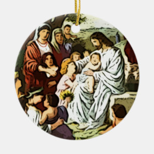 Adorno De Cerámica Jesús que bendice a los niños