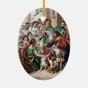 Adorno De Cerámica Jesús que bendice a los pequeños niños que pint