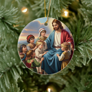 Adorno De Cerámica Jesús rodeado de niños