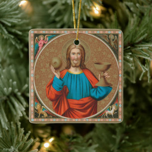 Adorno De Cerámica Jesús sosteniendo la Eucaristía (SNV 050)
