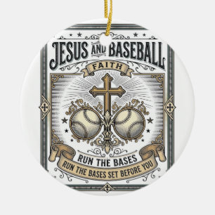Adorno De Cerámica Jesús y béisbol vintage cristiano