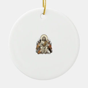 Adorno De Cerámica Jesús y Gatos Vintage