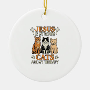 Adorno De Cerámica Jesús y los gatos son mi terapia camiseta vintage