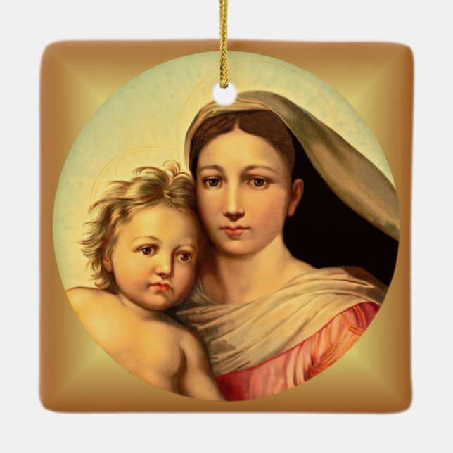 Adorno De Cerámica Jesús Y Virgen María, Sistine Madonna ~ (Reverso)