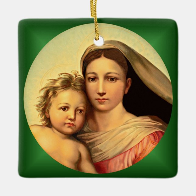 Adorno De Cerámica Jesús Y Virgen María, Sistine Madonna ~ (Anverso)