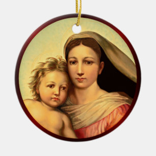 Adorno De Cerámica Jesús Y Virgen María, Virgen Madonna Sixtina ~ Cer