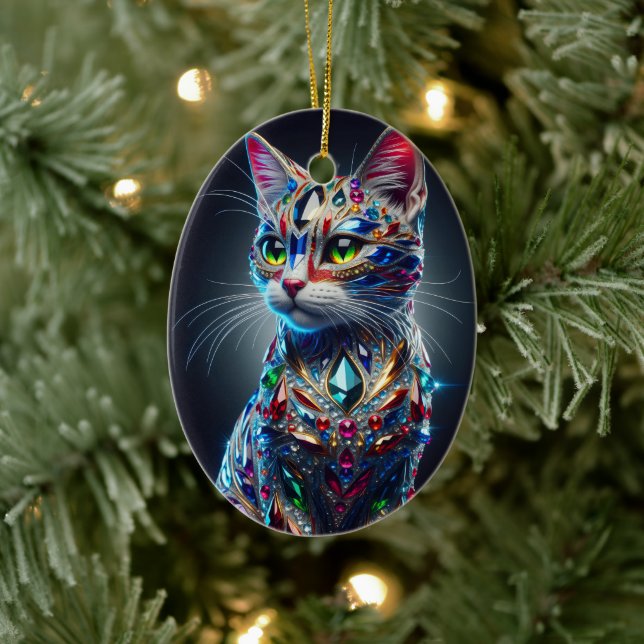 Adorno De Cerámica Jeweled Cat (Árbol)