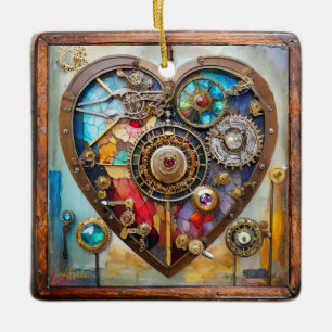 Adorno De Cerámica Jewels y corazón de vidrio emplomado serie Steampu