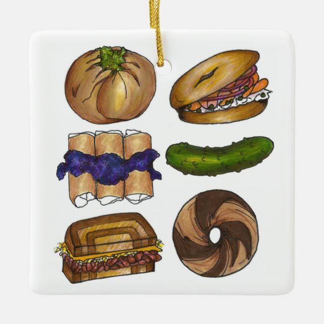 Adorno De Cerámica Jewish Deli Foods Pickle Knish Blintz Bagel Lox (Anverso)