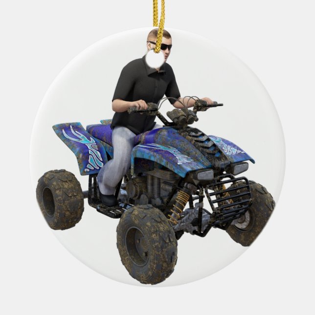 Adorno De Cerámica Jinete azul del fango de ATV (Frente)