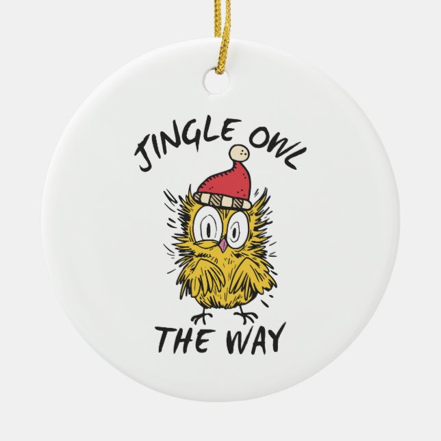 Adorno De Cerámica Jingle Owl con el gracioso Santa Owl (Frente)