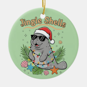 Adorno De Cerámica Jingle Shells Santa Manatí Tropical Navidad