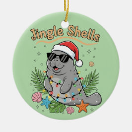 Adorno De Cerámica Jingle Shells Tropical Santa Manatee Christmas