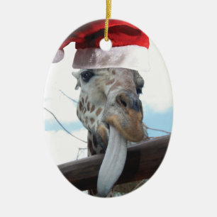 Adorno De Cerámica jirafa con Gorra de Santa Claus