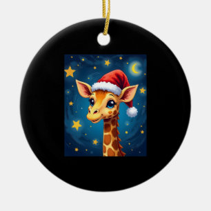 Adorno De Cerámica Jirafa de Navidad Sombrero de Santa Noche Estrella