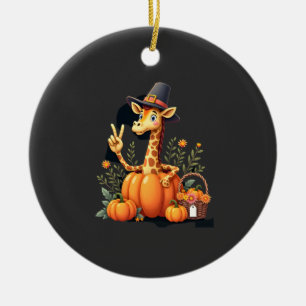Adorno De Cerámica Jirafa de Otoño de Calabaza de Acción de Gracias p