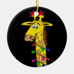 Adorno De Cerámica Jirafa divertida con navidad caprichoso de las