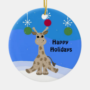 Adorno De Cerámica Jirafa Genial Felices Fiestas