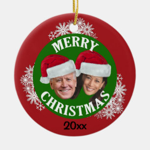 Adorno De Cerámica Joe Biden Kamala Harris 2020 con Santa Hats y Niev