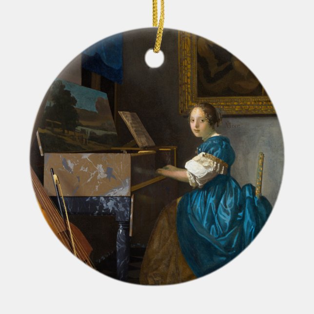 Adorno De Cerámica Johannes Vermeer - Lady sentada en un Virginal (Frente)