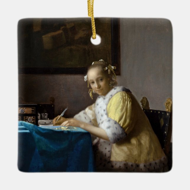 Adorno De Cerámica Johannes Vermeer - Una dama escribiendo una carta (Anverso)