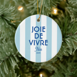 Adorno De Cerámica Joie De Vivre Nice Blue Cabana Stripe French