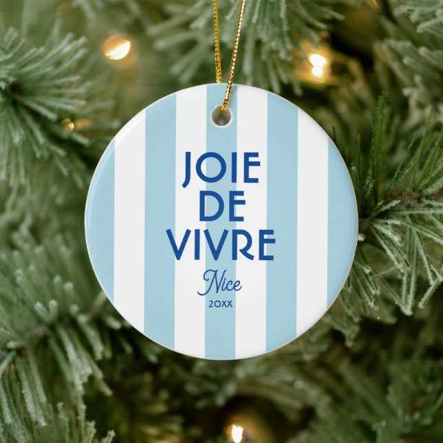 Adorno De Cerámica Joie De Vivre Nice Blue Cabana Stripe French (Árbol)