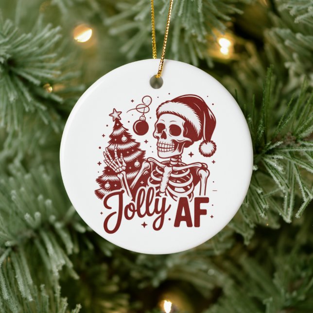 Adorno De Cerámica Jolly Af Skeleton Snarky Christmas Sarcastic Funny (Árbol)