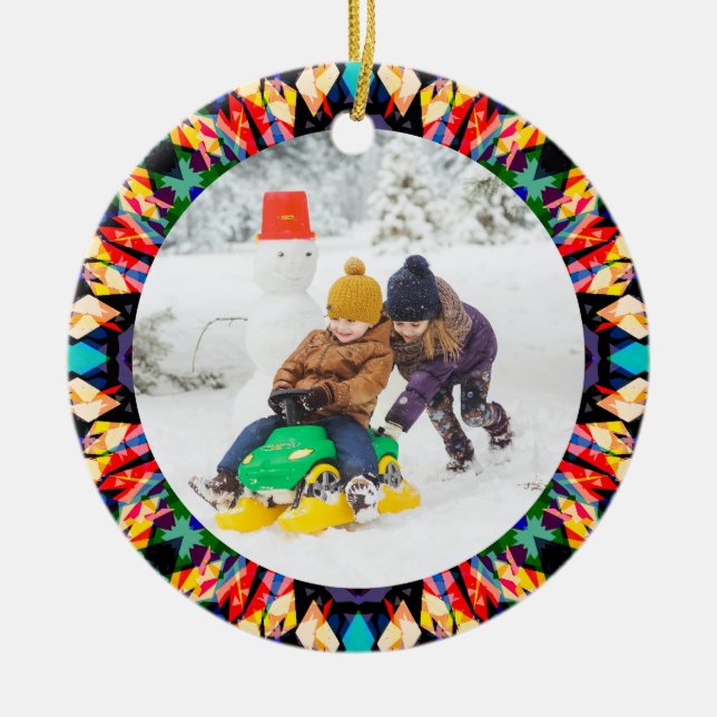 Adorno De Cerámica Jolly Festive Personalizado Navidades Fotografía (Frente)
