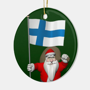 Adorno De Cerámica Jolly Santa Claus Con Bandera De Finlandia