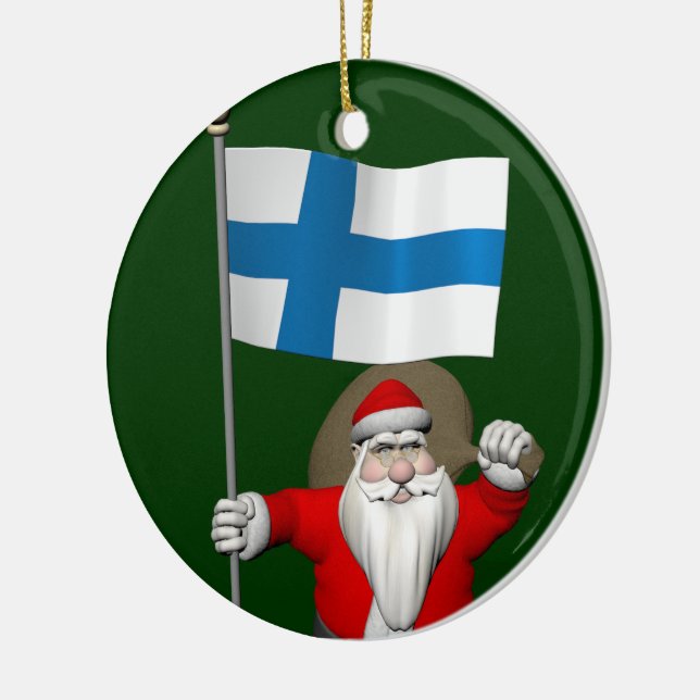 Adorno De Cerámica Jolly Santa Claus Con Bandera De Finlandia (Izquierda)